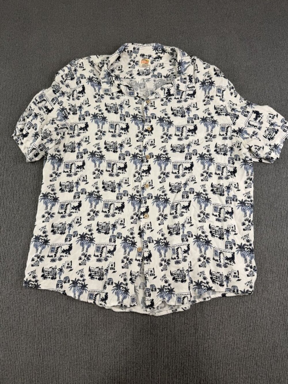 C&C California Mens White & Navy Palm Tree Print Hawaiian Short Sleeve Shirt XL